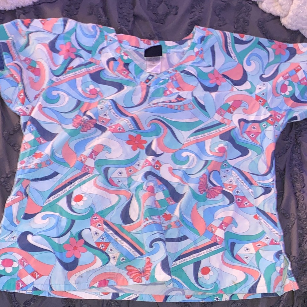 Colorful Abstract Patterned Scrub Top
